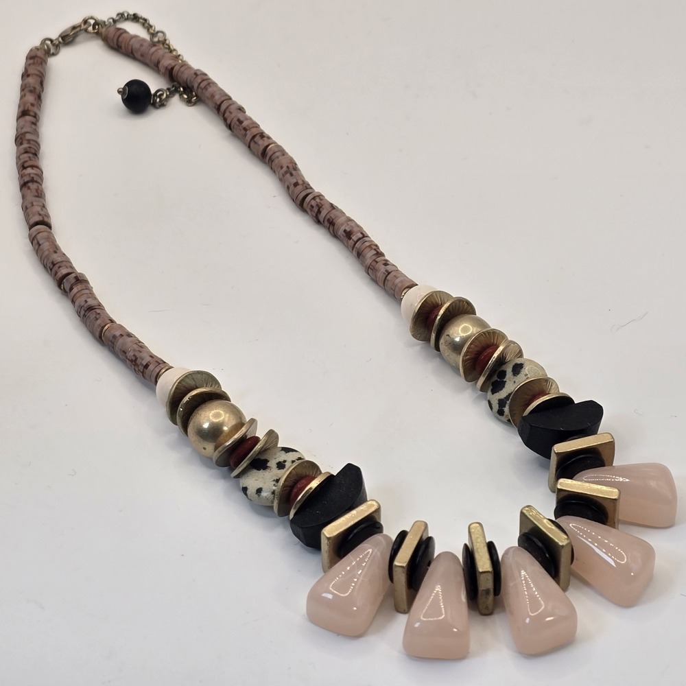 Boho Statement Necklace Rose Quartz‎ Dalmatian Jasper Mixed Media 18–22" - Picture 9 of 9